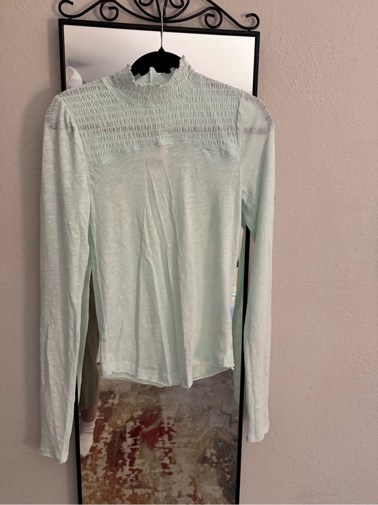 Free People Tops - Free People Mint Green Long-Sleeve Lace Yoke Top